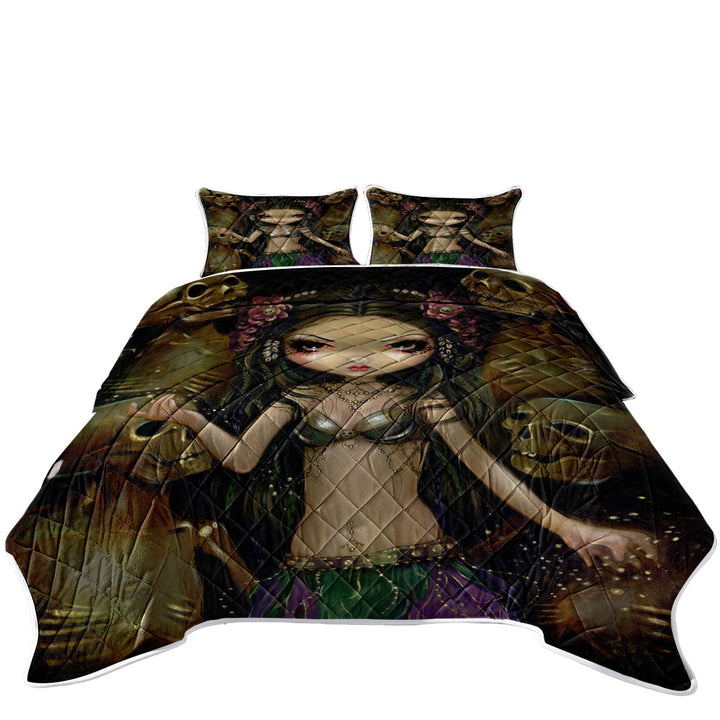 Danse Macabre Tribal Fusion Girl and Skeletons King Size Quilt Sets