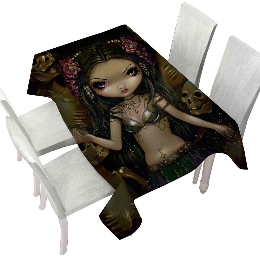 Danse Macabre Tribal Fusion Girl and Skeletons Tablecloths