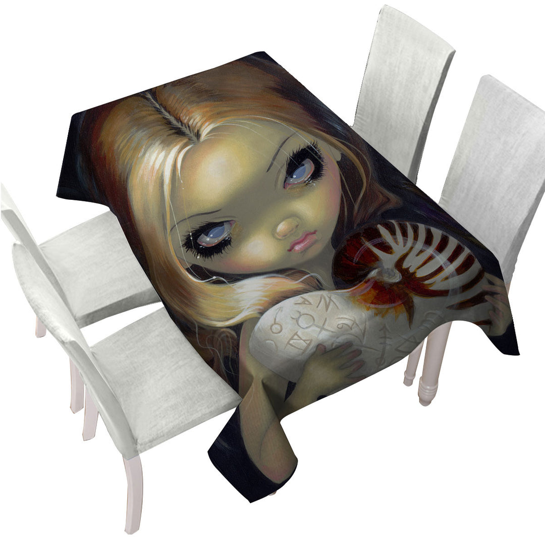 Dark Art Alchemical Angel and Sea Snail Shell Table Cover