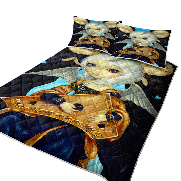 Dark Art Angel with a Psaltery Quilt