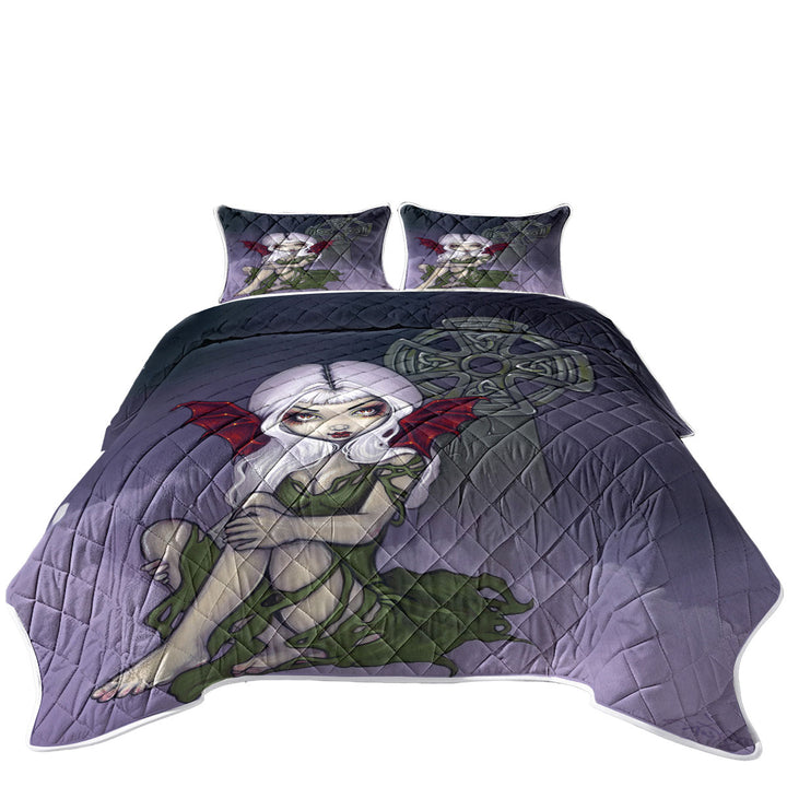 Dark Art Cemetery Mist Vampire Fairy and Celtic Cross Quilt