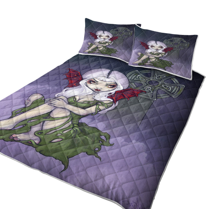 Dark Art Cemetery Mist Vampire Fairy and Celtic Cross Quilts