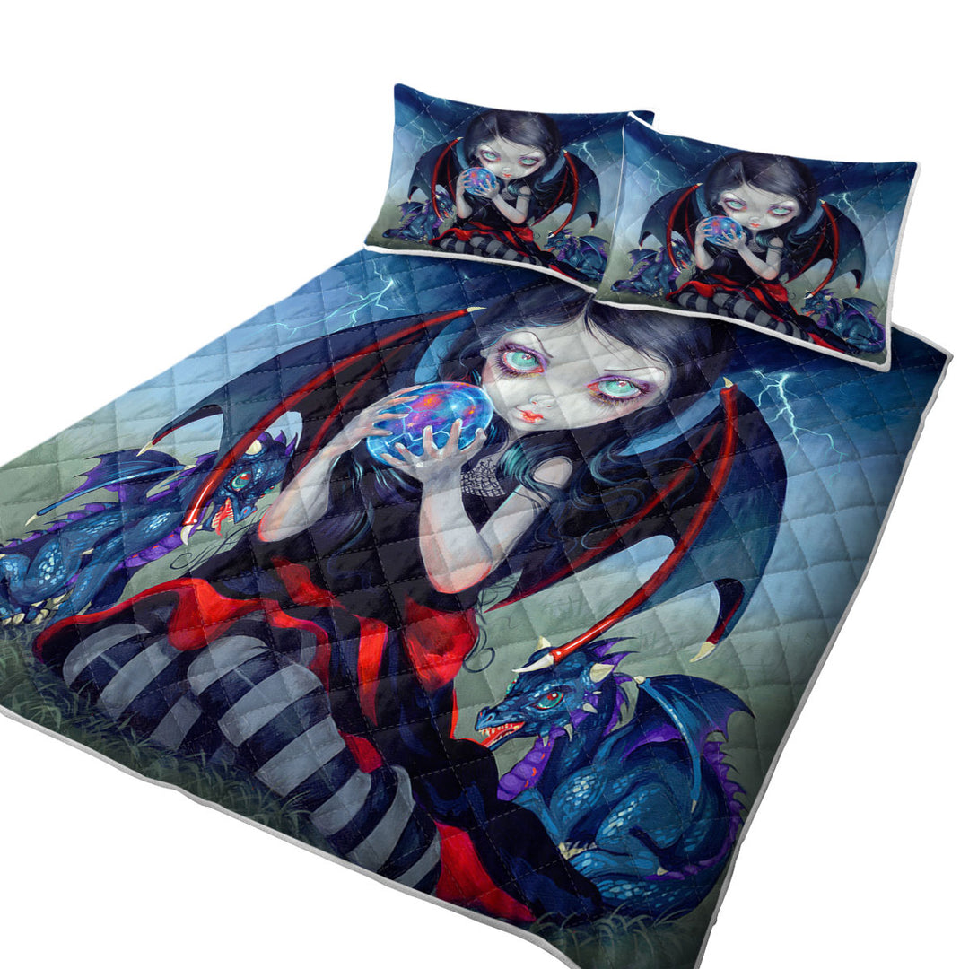 Dark Art Gothic Dragon Fairy and Dark Dragonling Quilt