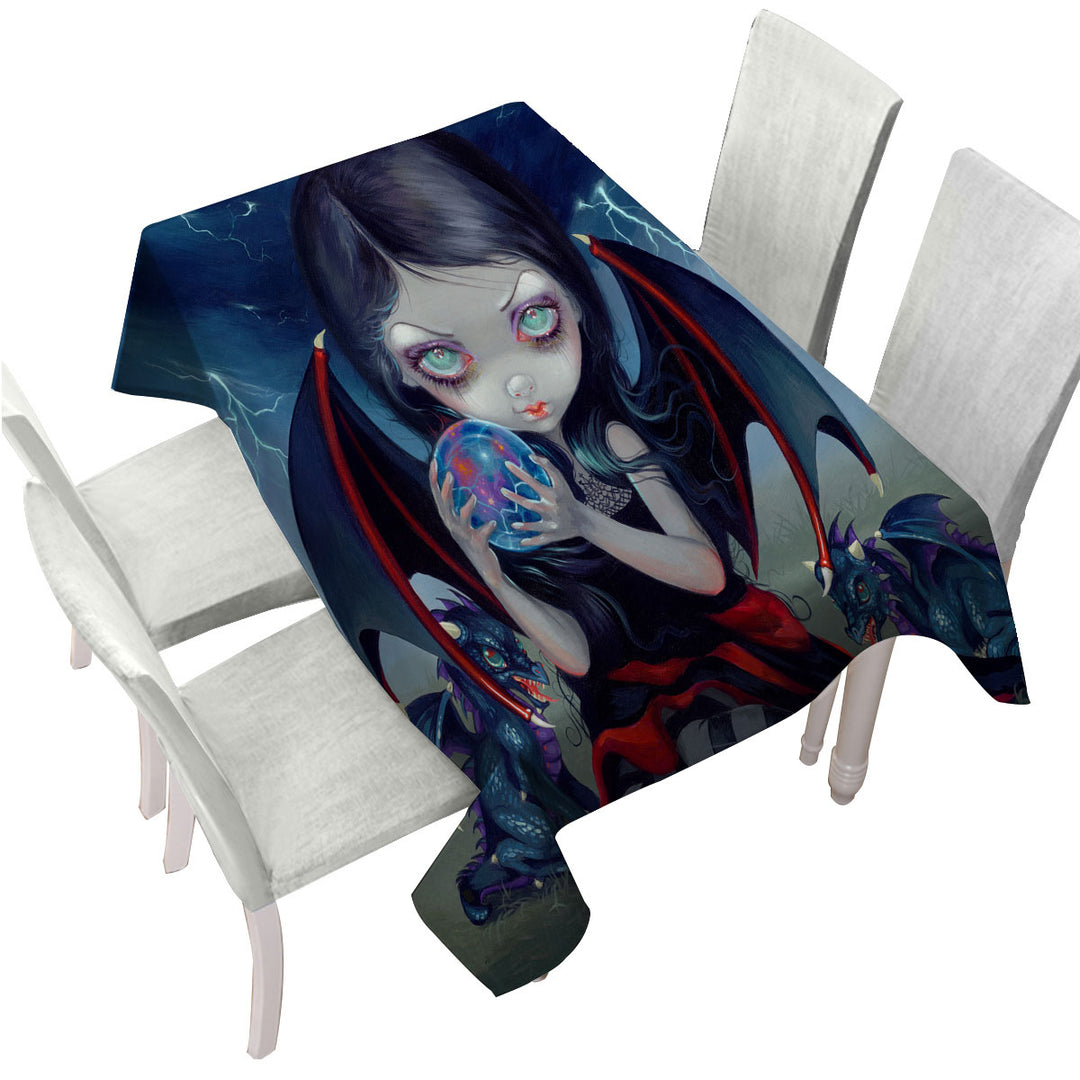 Dark Art Gothic Dragon Fairy and Dark Dragonling Tablecloths