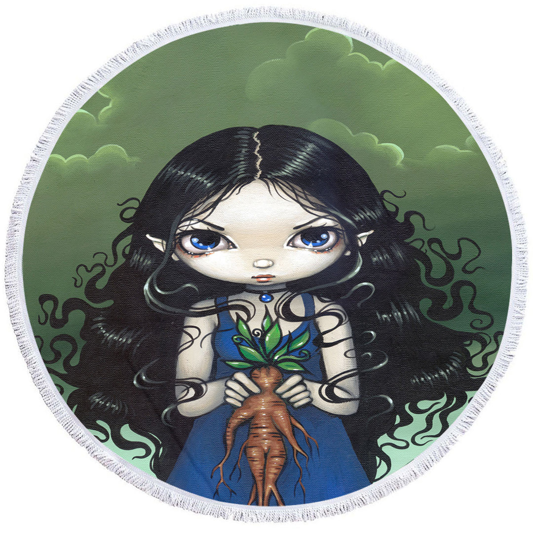 Dark Art Gothic Vibes Girl with Mandrake Root Circle Beach Towel