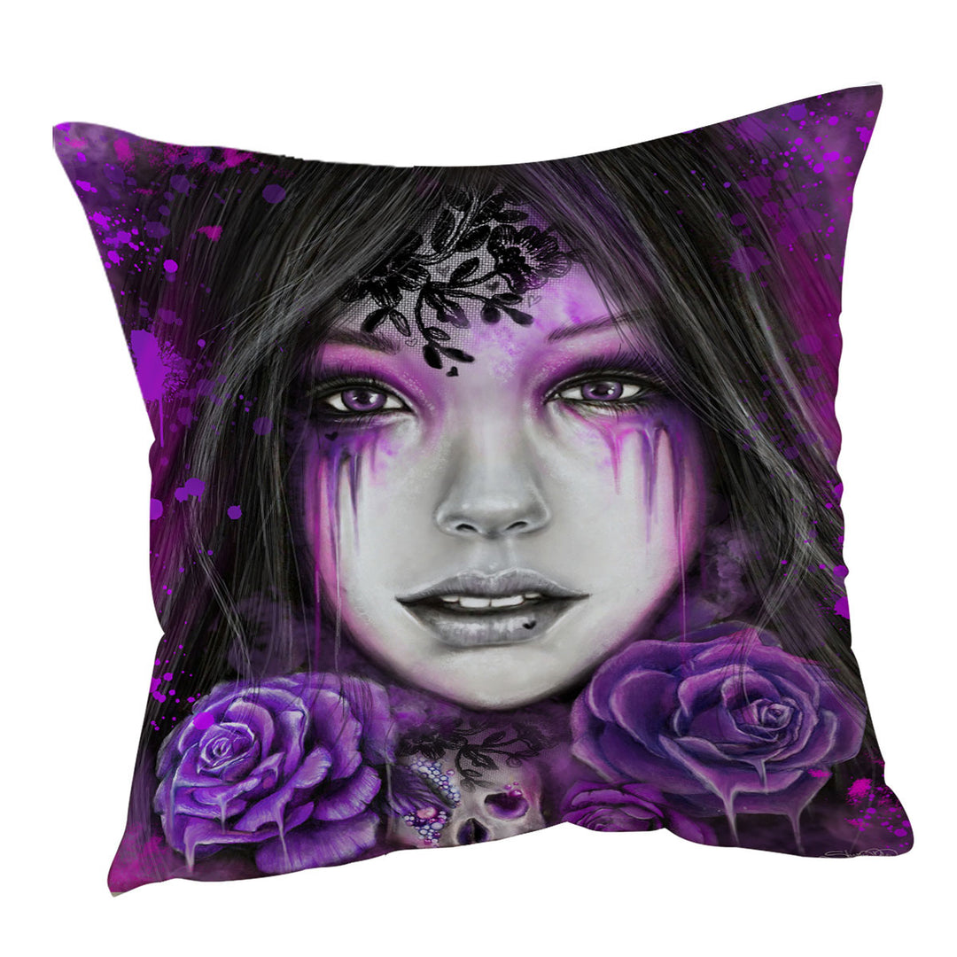 Dark Art Purple Roses Beautiful Gothic Girl Cushions