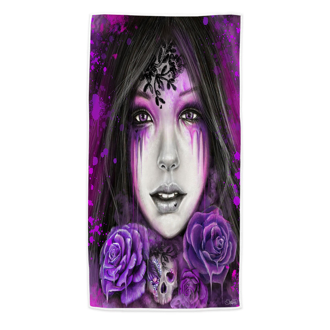 Dark Art Purple Roses Beautiful Gothic Girl Microfiber Beach Towel