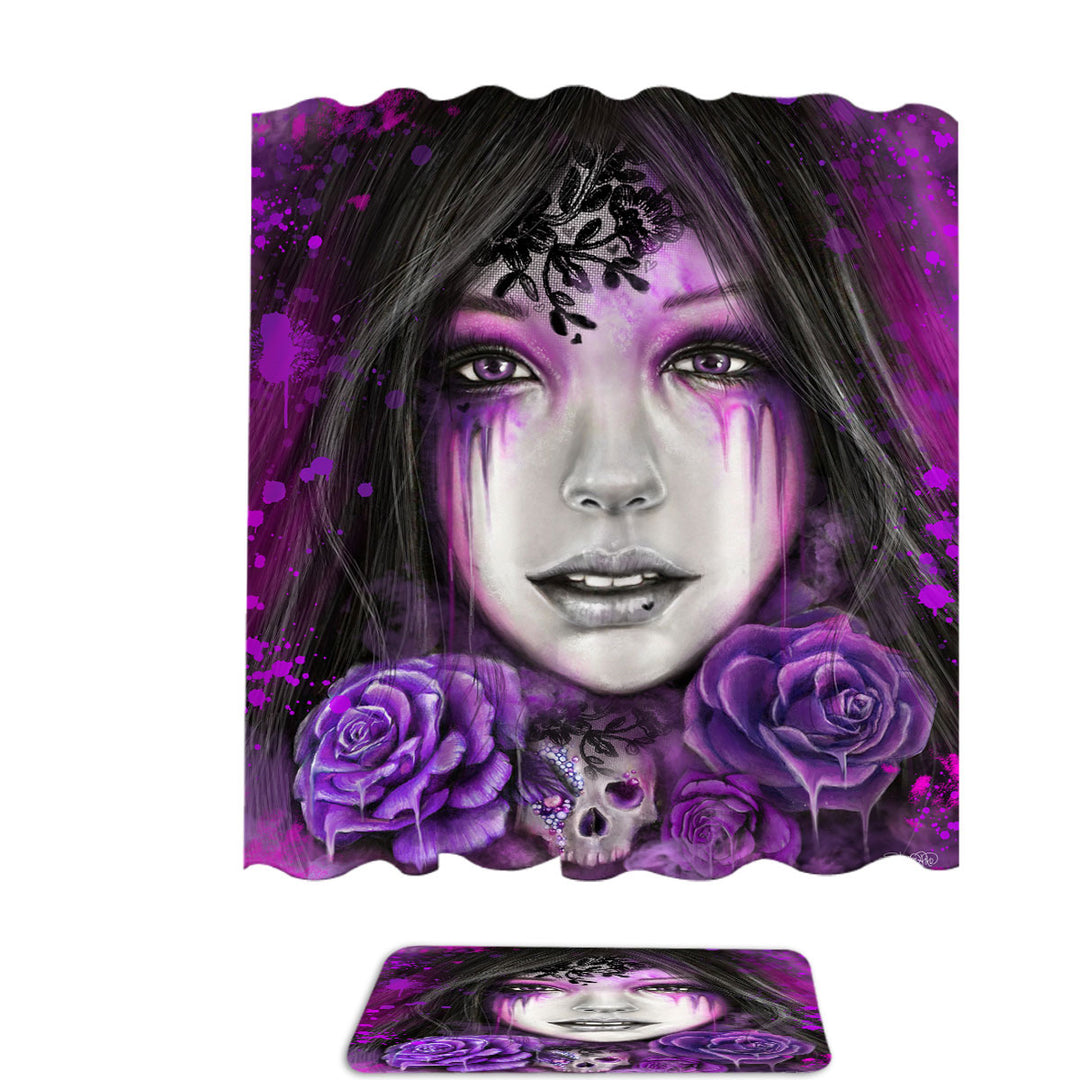 Dark Art Purple Roses Beautiful Gothic Girl Shower Curtains