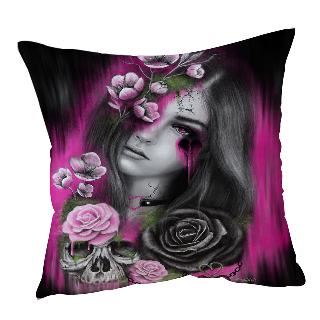 Dark Art Ravenous Beautiful Gothic Girl Throw Pillows
