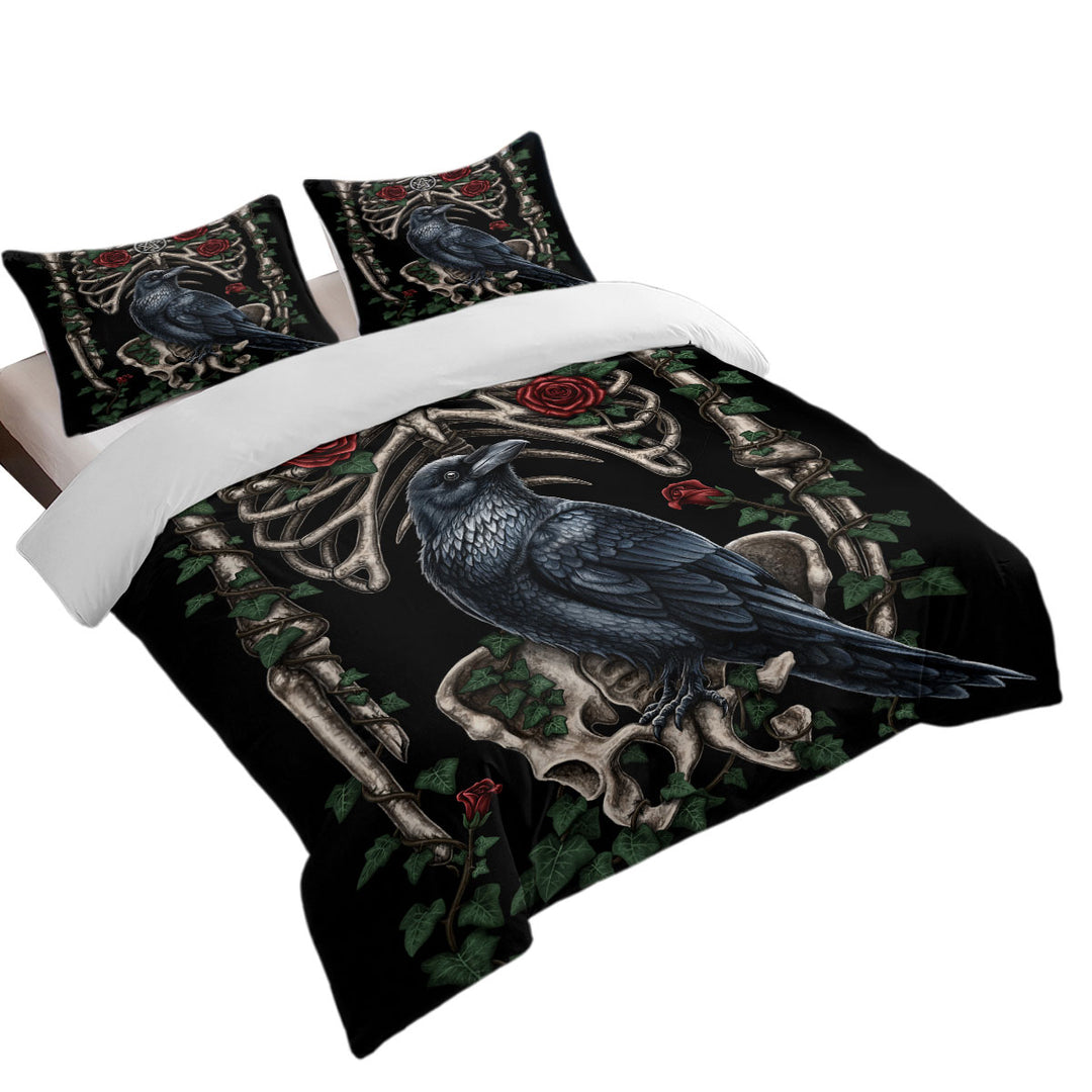 Dark Art Roses Human Skeleton and Crow Good Duvet Covers