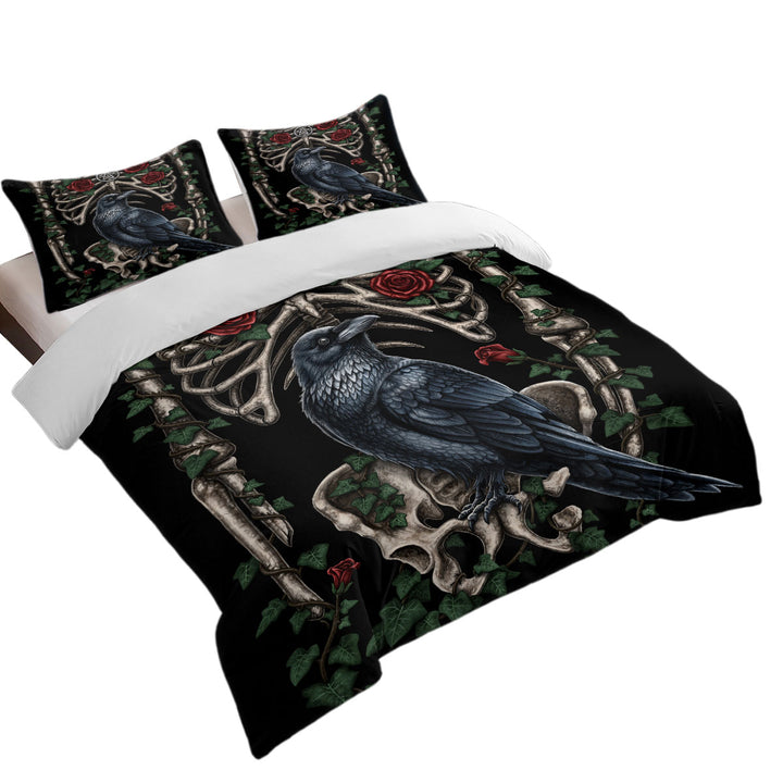 Dark Art Roses Human Skeleton and Crow Good Duvet Covers