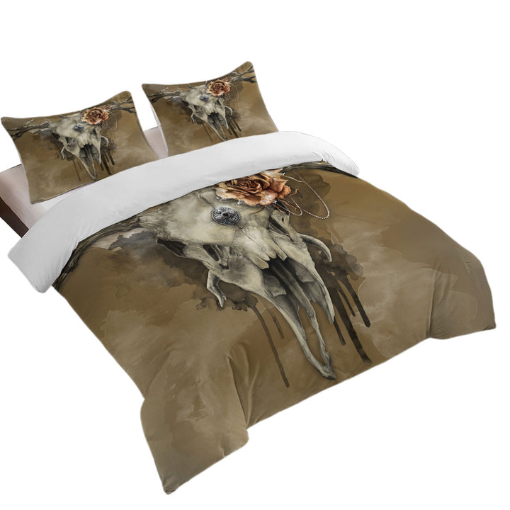 Dark Artwork All Shall Fade Rosy Deer Skull Duvet Cover