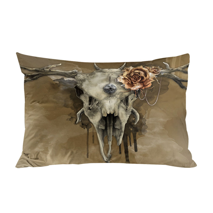 Dark Artwork All Shall Fade Rosy Deer Skull Pillowcase