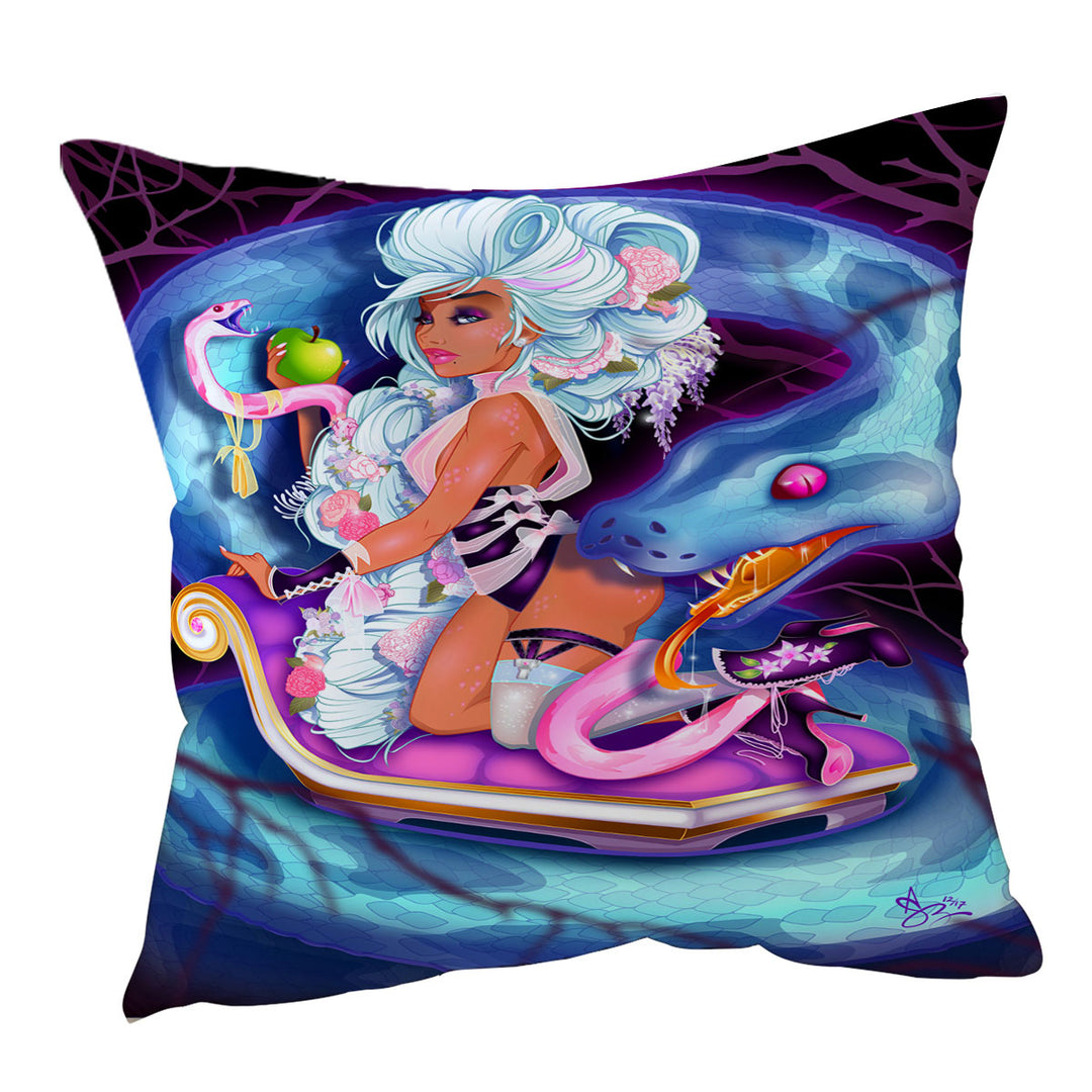 Dark Background Sexy Woman the Charming Snake Cushion Cover