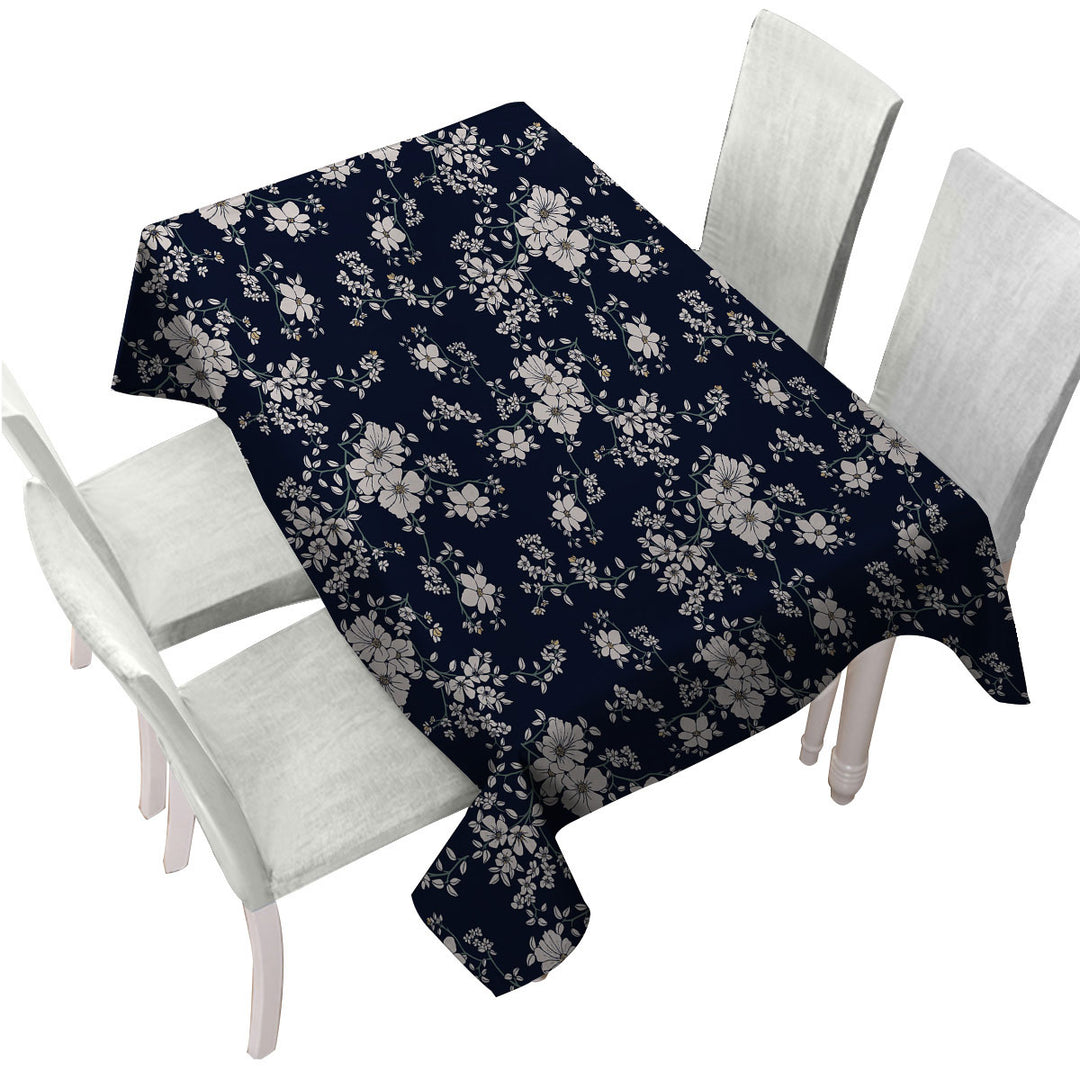 Dark Blue Background for White Floral Tablecloth