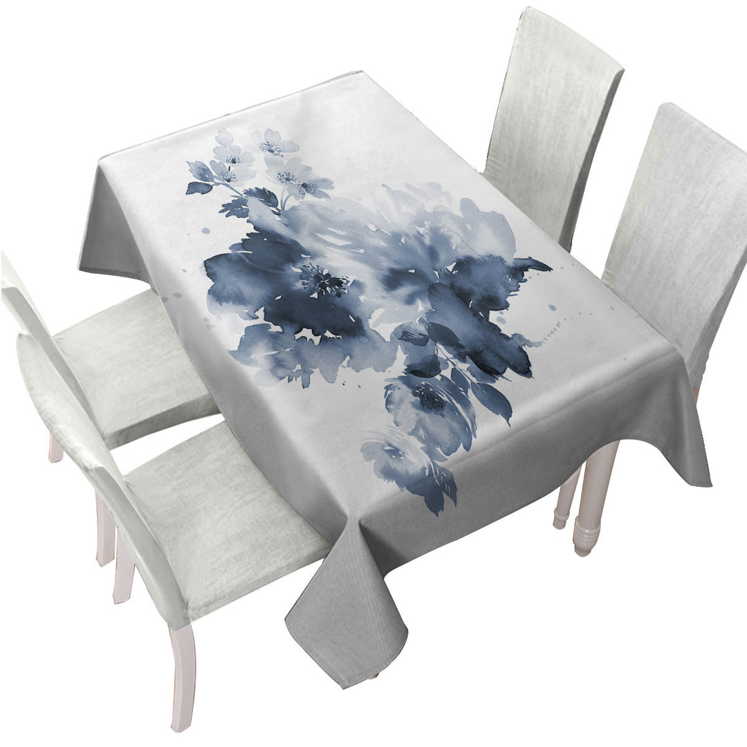 Dark Blue Watercolor Flowers Custom tablecloths