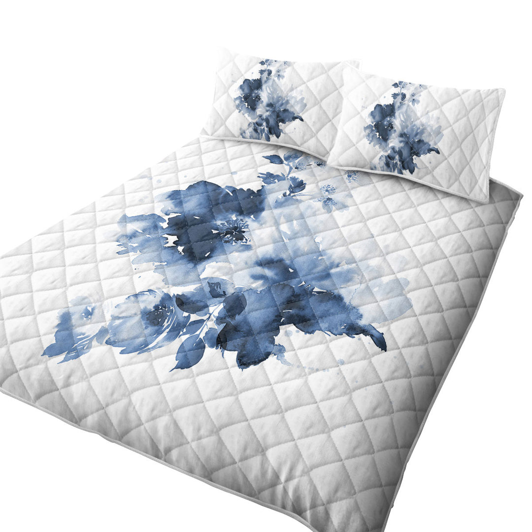 Dark Blue Watercolor Flowers Daybed Covers Sets
