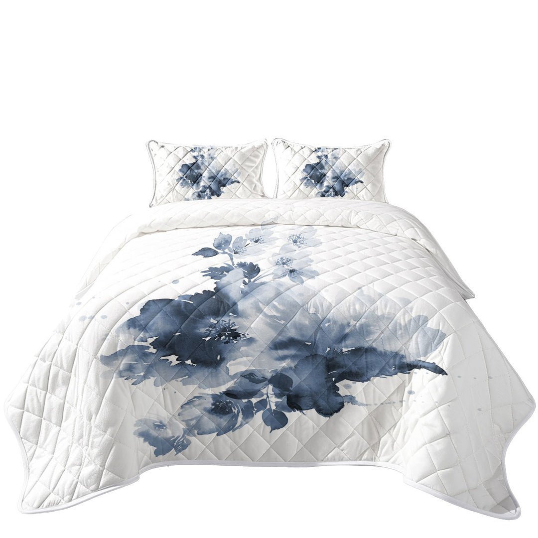 Dark Blue Watercolor Flowers Quilt Stores Near Me