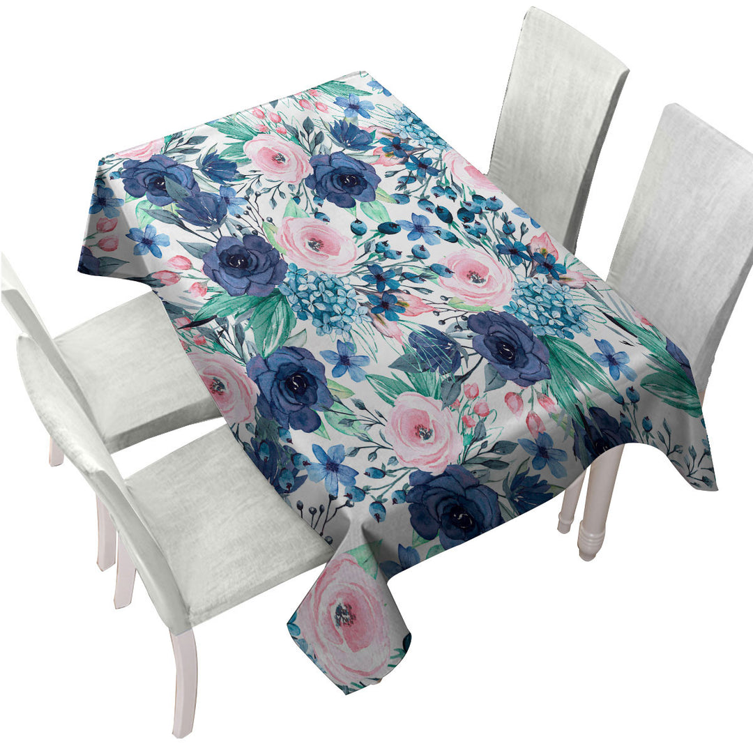 Dark Blue and Pink Floral Custom tablecloths