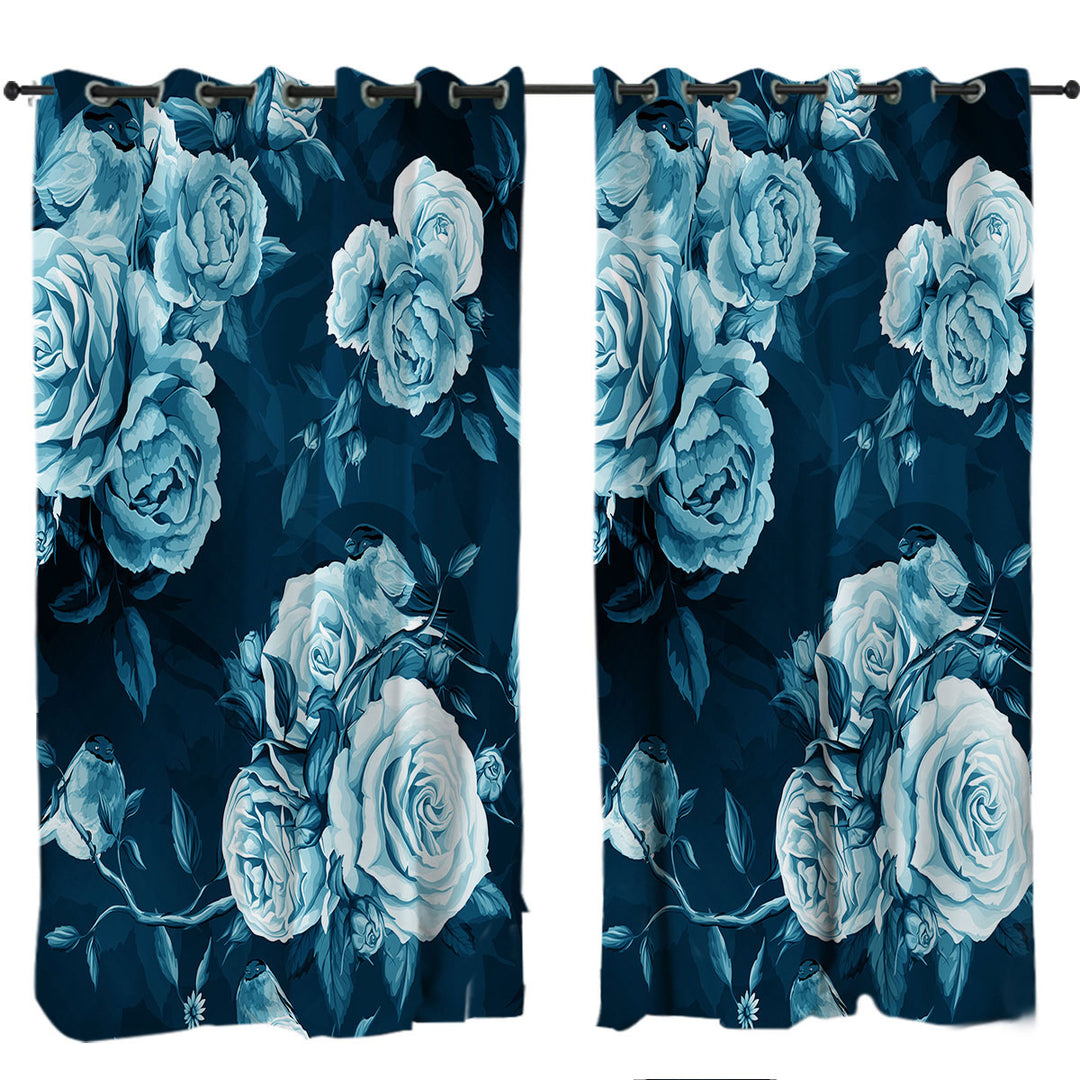 Dark Blue under Light Blue Roses Drapery