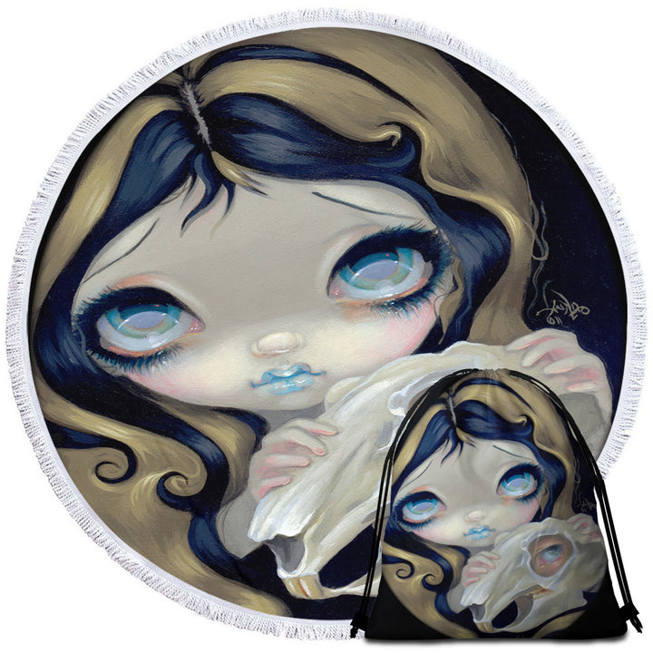 Dark Circle Beach Towel Gothic Art Girl Alice White Rabbit Resurrected