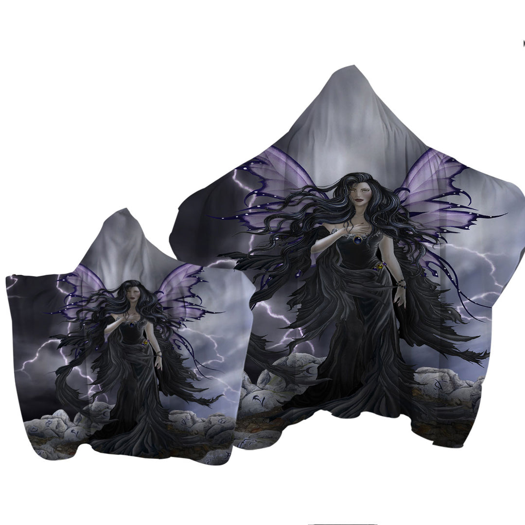 Dark Fantasy Art Black Storm Fairy Hooded Beach Towel