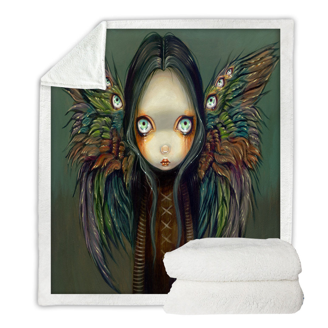 Dark Gothic Art Couch Throws the Winged Seer Creepy Winged Girl