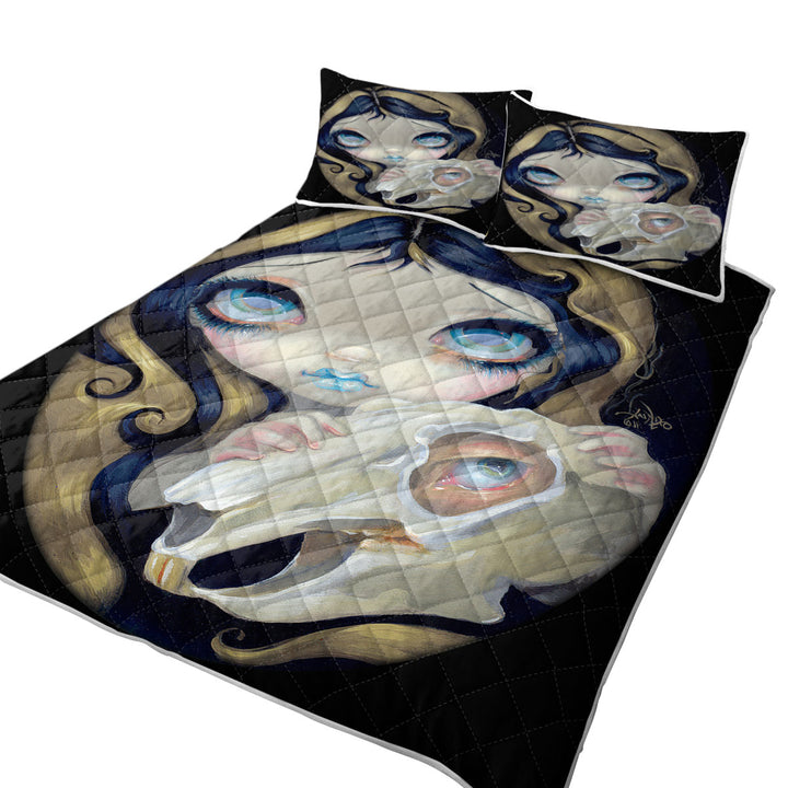 Dark Gothic Art Girl Alice White Rabbit Resurrected Coverlet