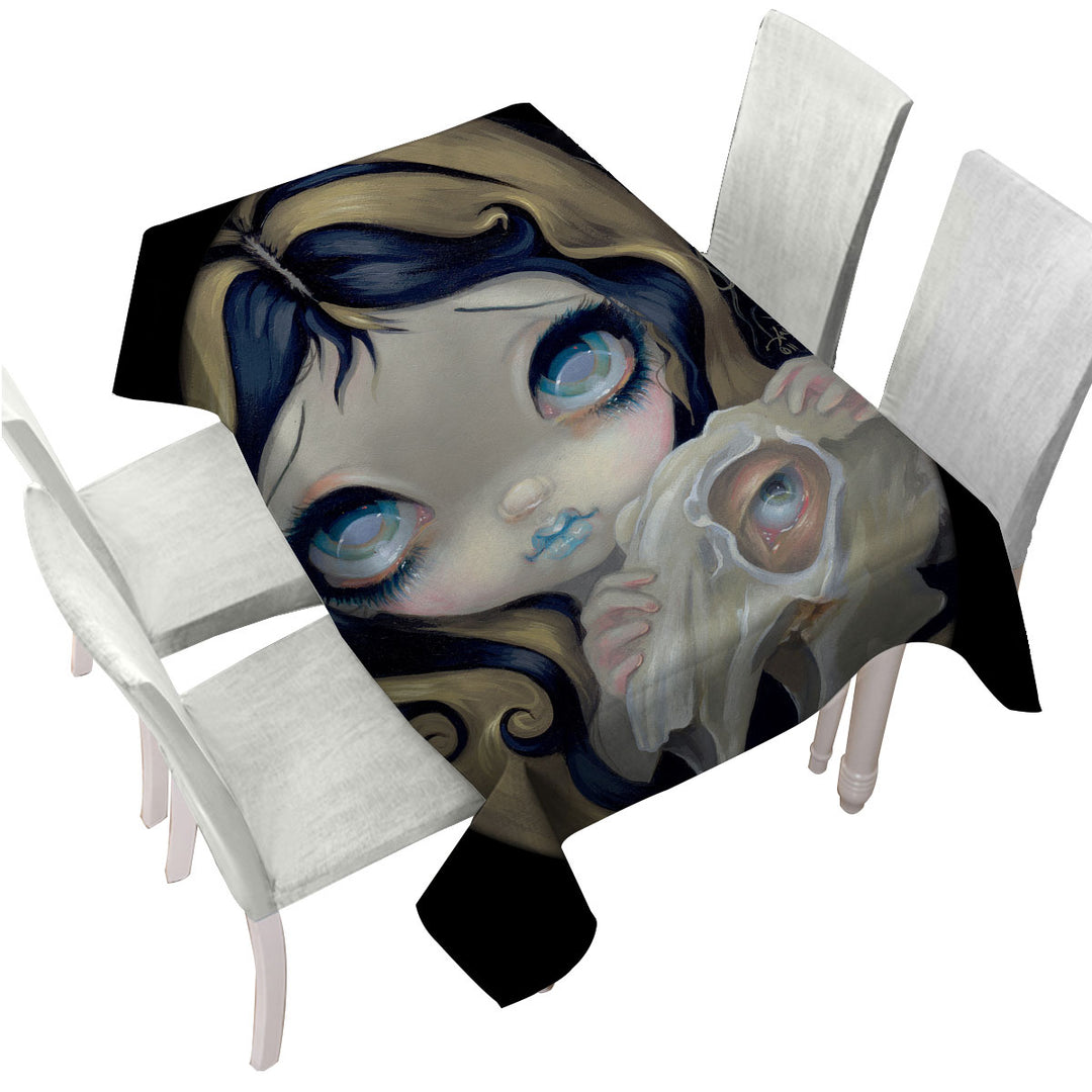 Dark Gothic Art Girl Alice White Rabbit Resurrected Custom table cloth