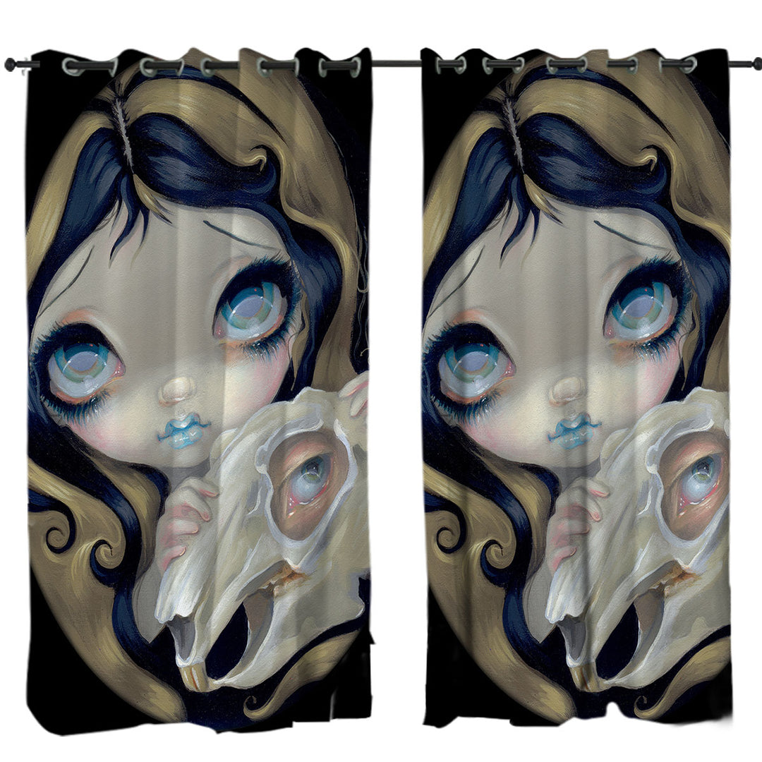 Dark Gothic Art Girl Alice White Rabbit Resurrected Window Curtains