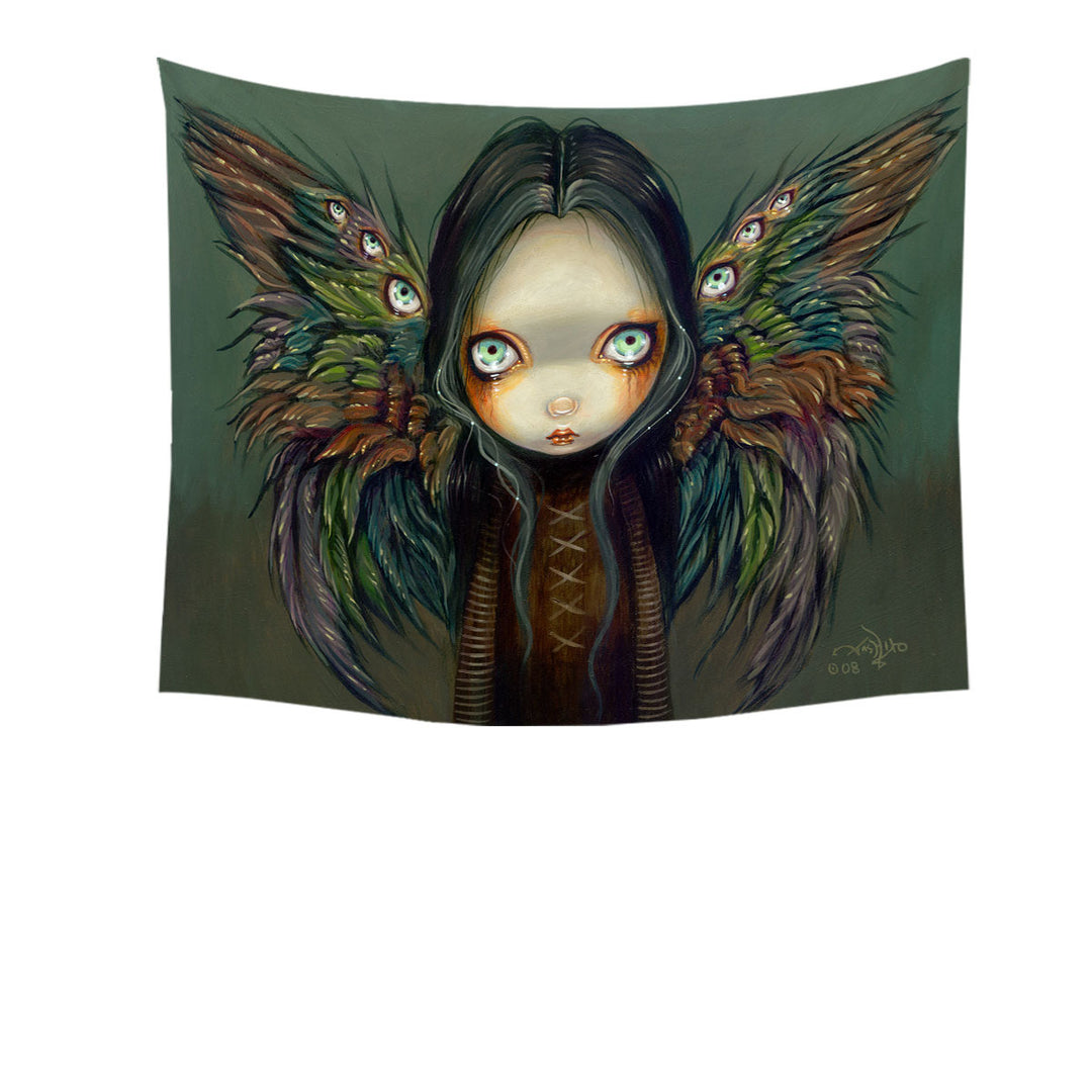 Dark Gothic Art Tapestry the Winged Seer Creepy Winged Girl Wall Decor
