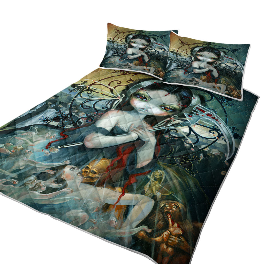 Dark Gothic Art Unseelie Court Death Maiden Quilt