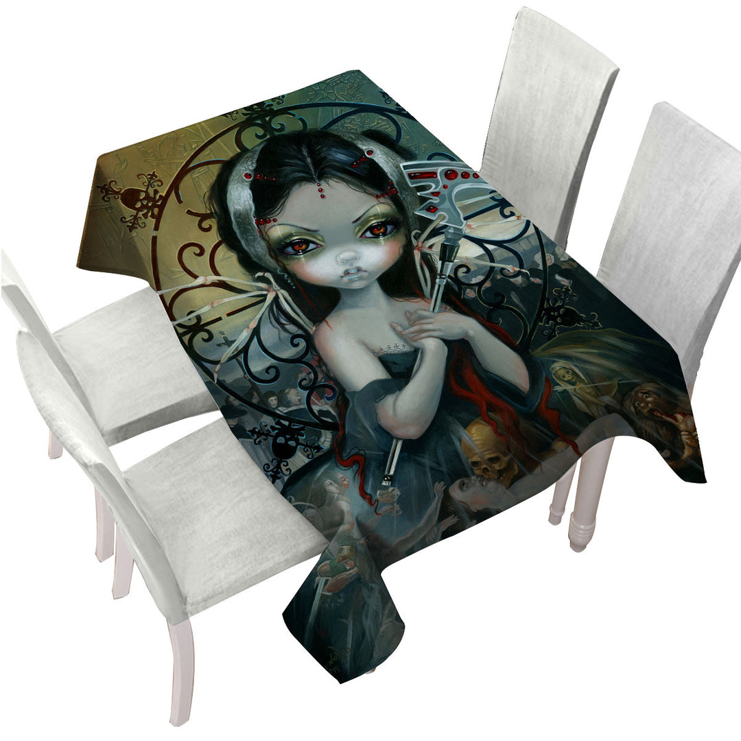 Dark Gothic Art Unseelie Court Death Maiden Tablecloths