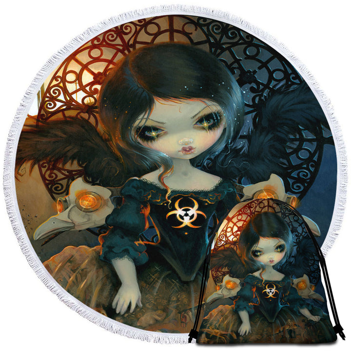 Dark Gothic Art Unseelie Court Pestilence Death Angel Round Beach Towel