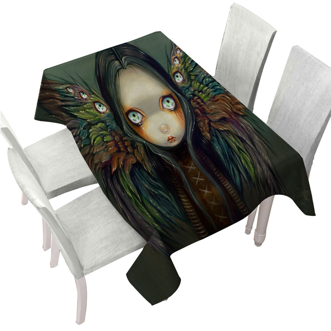 Dark Gothic Art the Winged Seer Creepy Winged Girl Tablecloth