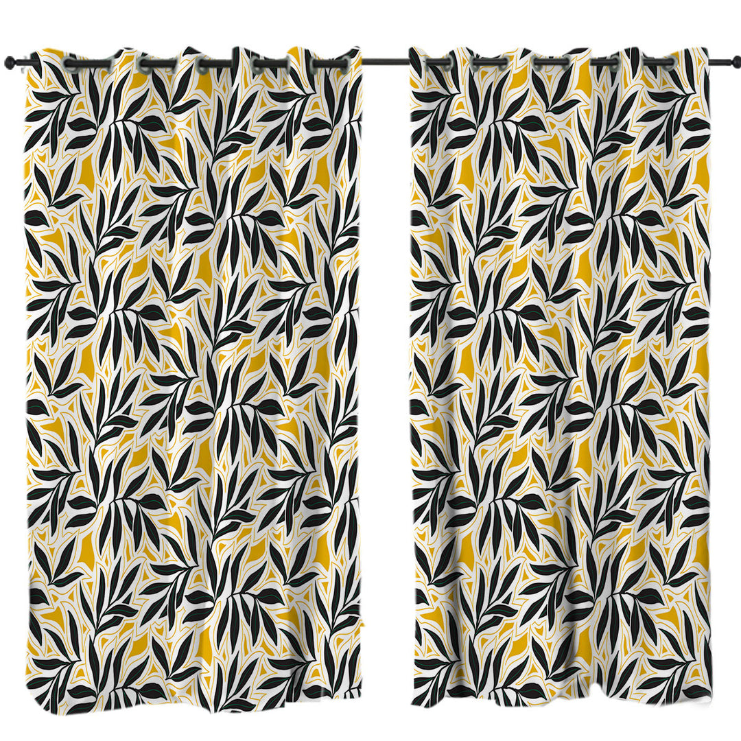 Dark Green Leaves over Yellow Curtain