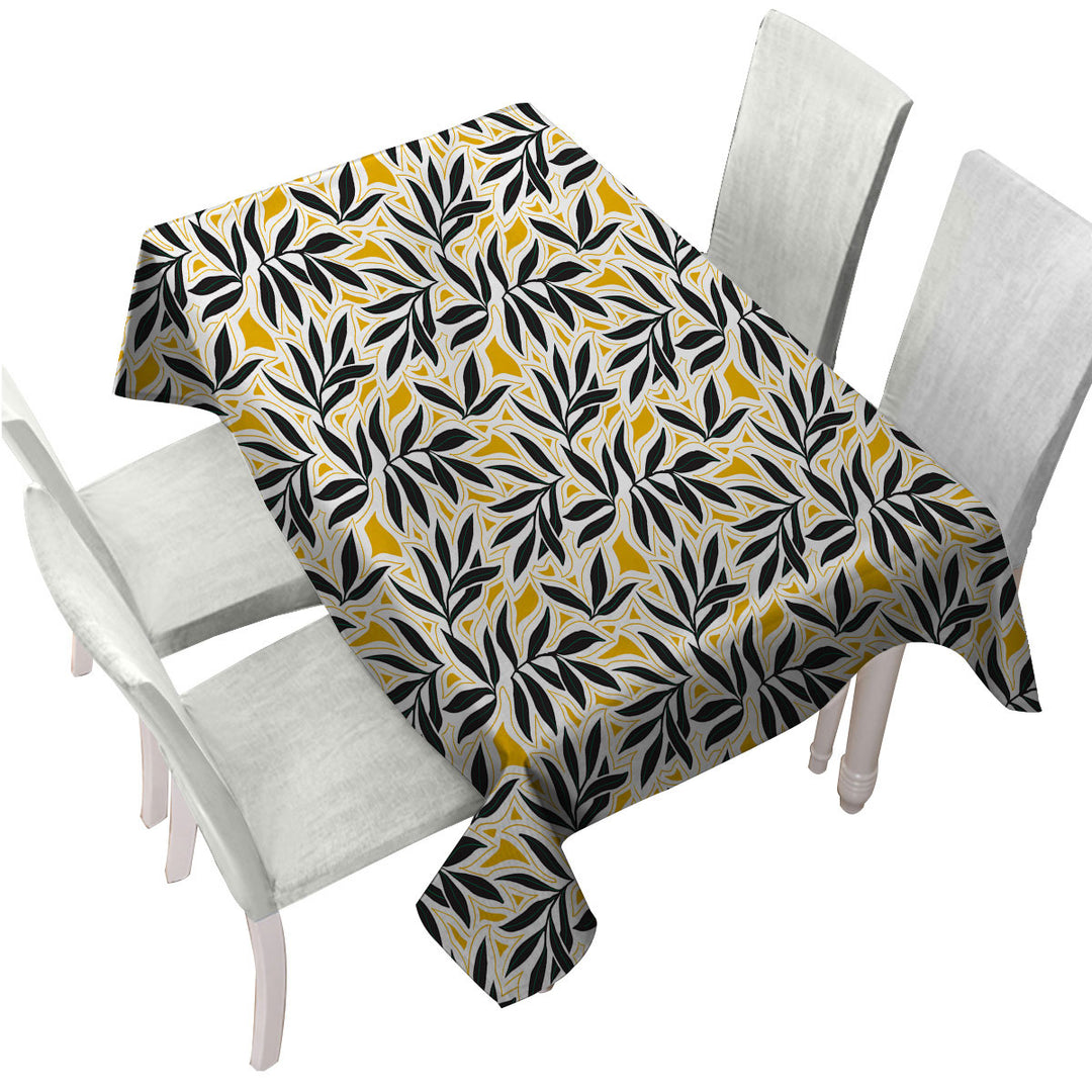 Dark Green Leaves over Yellow Custom table Covers