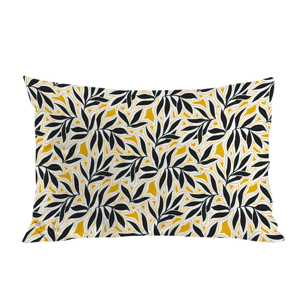 Dark Green Leaves over Yellow Pillowcase