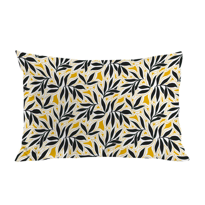Dark Green Leaves over Yellow Pillowcase