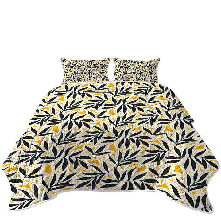 Dark Green Leaves over Yellow Quilts