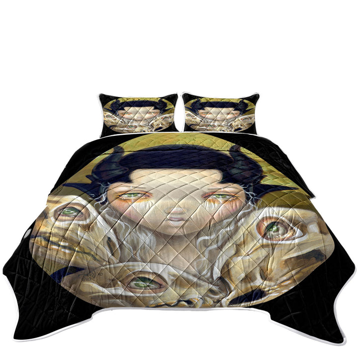 Dark Medieval Art Girl and Skulls Delicate Bones King Size Bedspreads