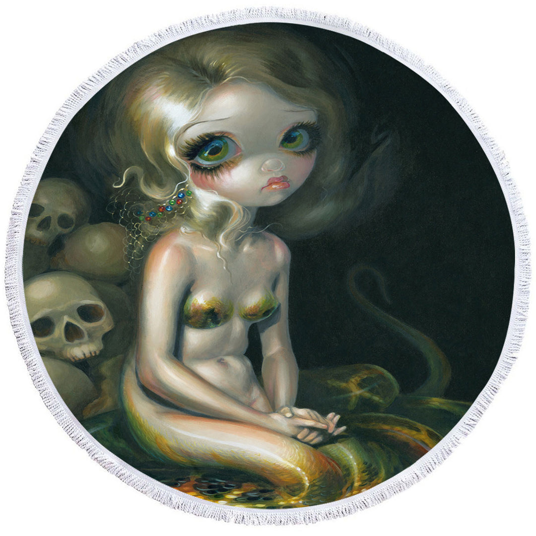 Dark Mythological Art Lamia and Skulls Unusual Beach Towels