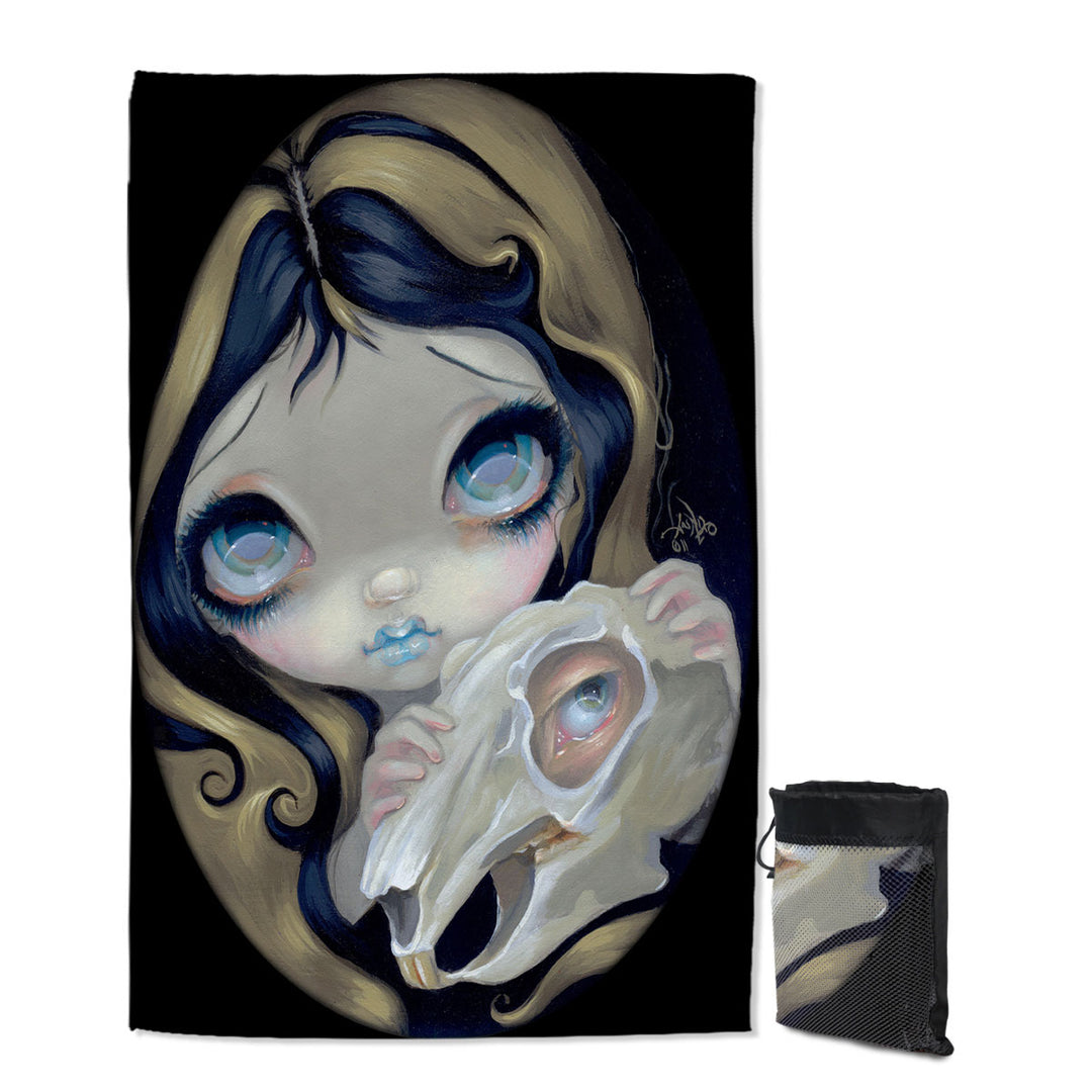Dark Quick Dry Beach Towel Gothic Art Girl Alice White Rabbit Resurrected