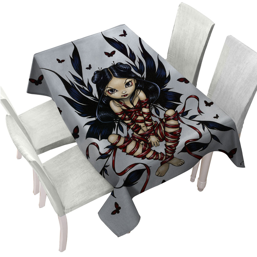 Dark Ribbon Fairy Gothic Fairy and Butterflies Tablecloth