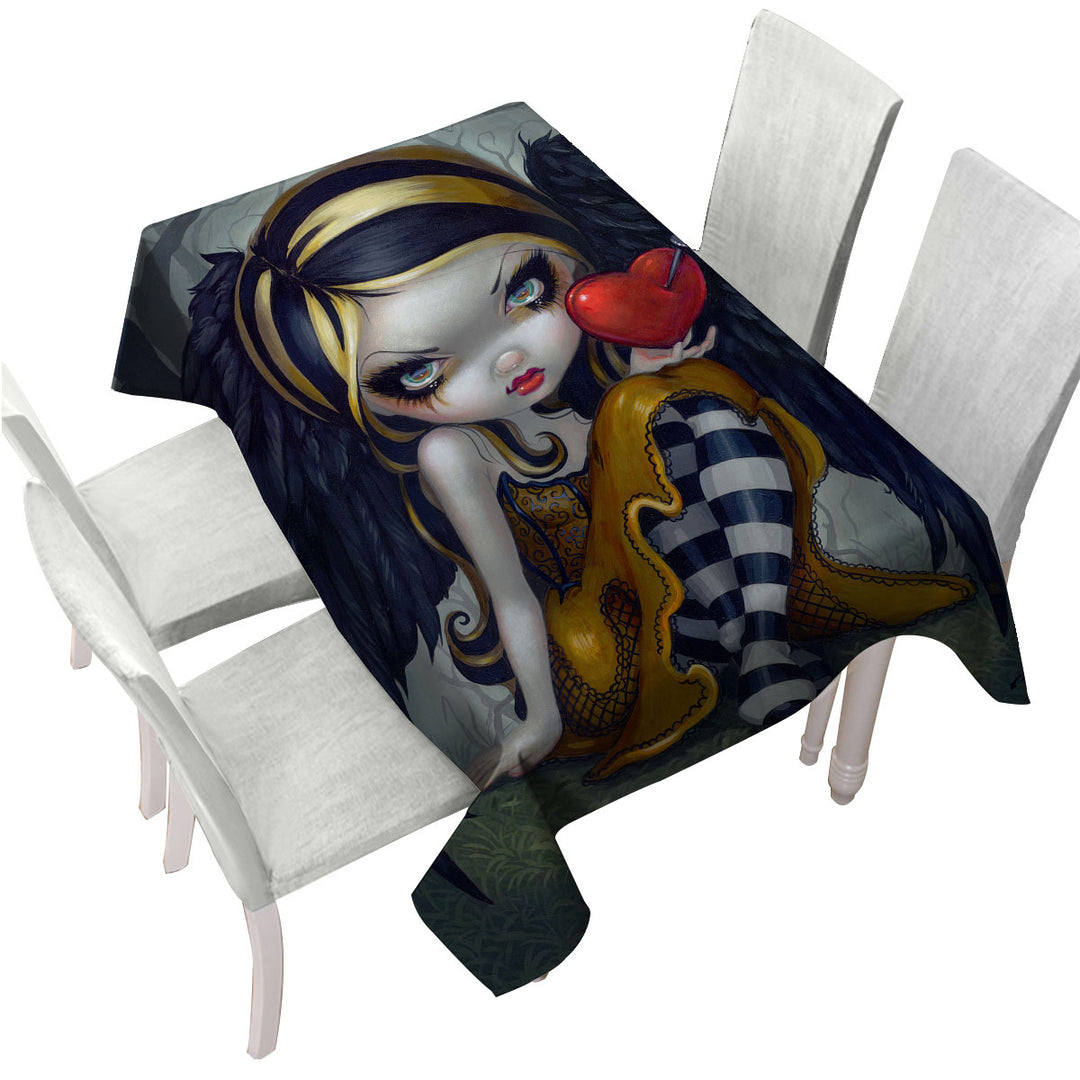 Dark Valentine_s Day Art Heart of Nails Raven Angel Tablecloths