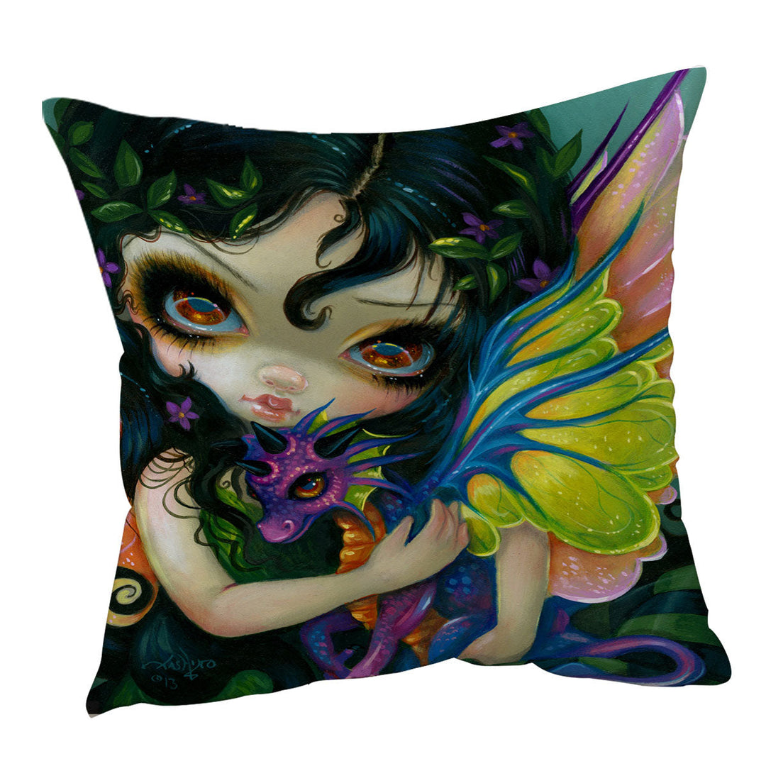 Darling Dragonling Cushion Cover Fairy and Purple Cute Dragon