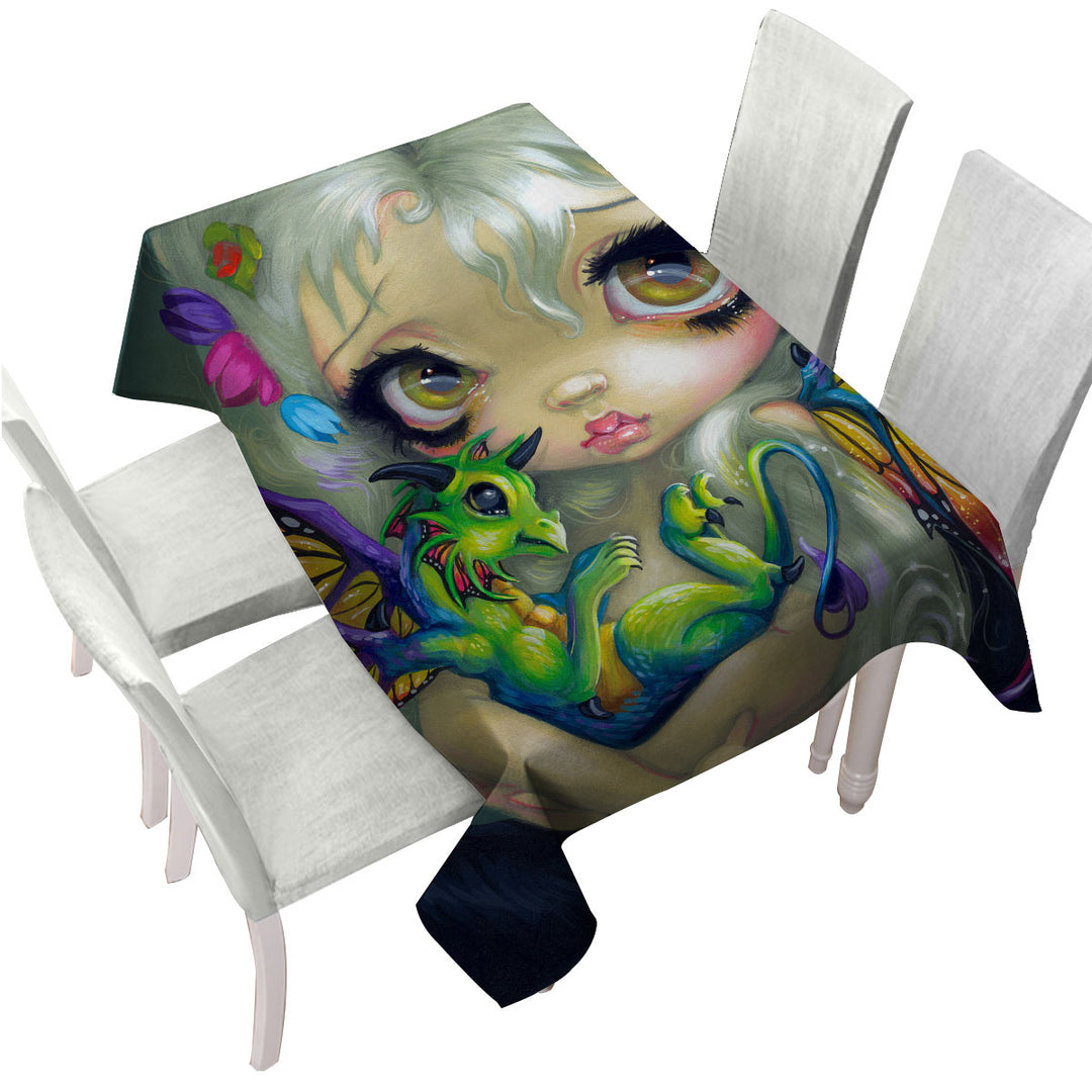 Darling Dragonling Fairy and Green Baby Dragon Custom tablecloths