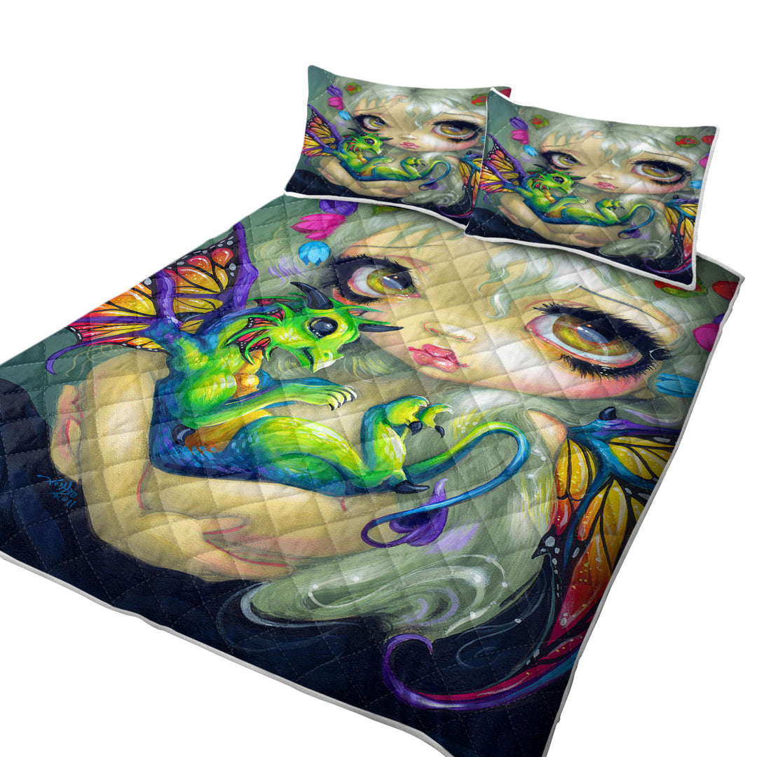 Darling Dragonling Fairy and Green Baby Dragon Quilt