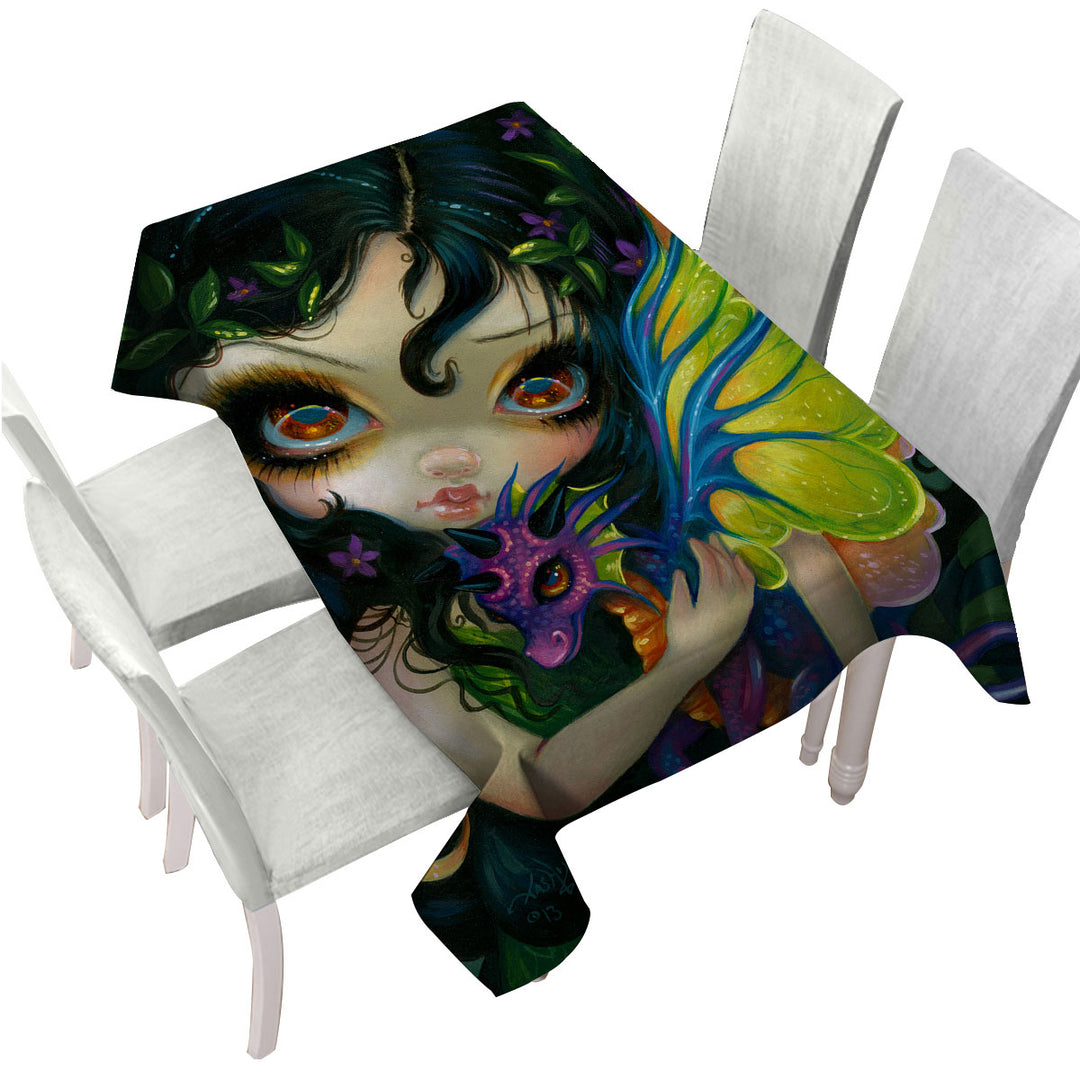 Darling Dragonling Fairy and Purple Cute Dragon Printed Tablecloth