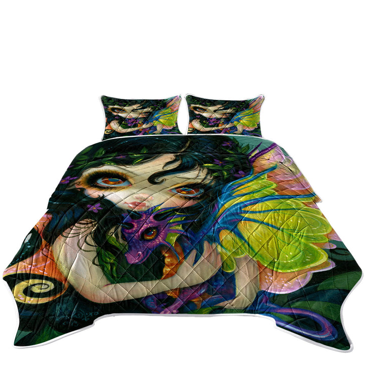 Darling Dragonling Fairy and Purple Cute Dragon Quilt